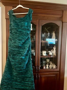 Alex Evenings Teal Green Ruched Maxi Dress